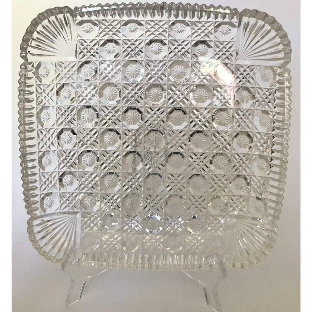 EAPG Richards & Hartley Mikado- Daisy + Button with Crossbars Square Tray 1880's